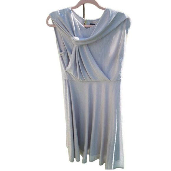 Covington Wm’s Sz 12 Gray Silver Shimmer Twist Front Fit Flare Formal Dress - Picture 1 of 7